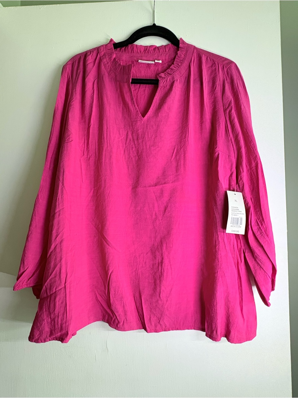 Kim Rogers Hot Pink Ruffle Neck Blouse
